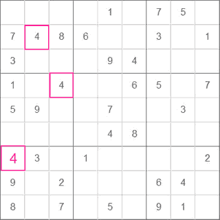 Lösungsweg Sudoku: Wiederkehrende Zahlen suchen